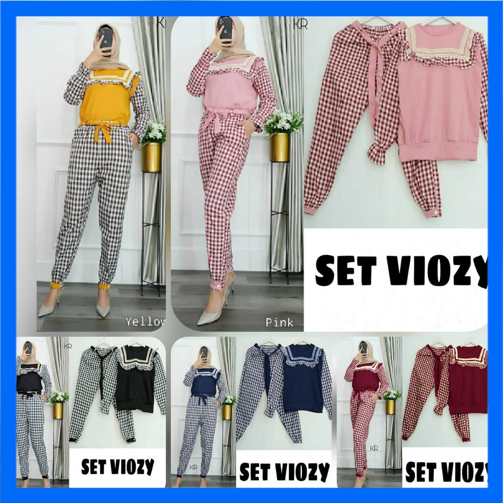 PAKAIAN WANITA SETELAN CELANA STELAN FASHION SET VIOZY BABITERRY KATUN KOTAK BIGSIZE JUMBO