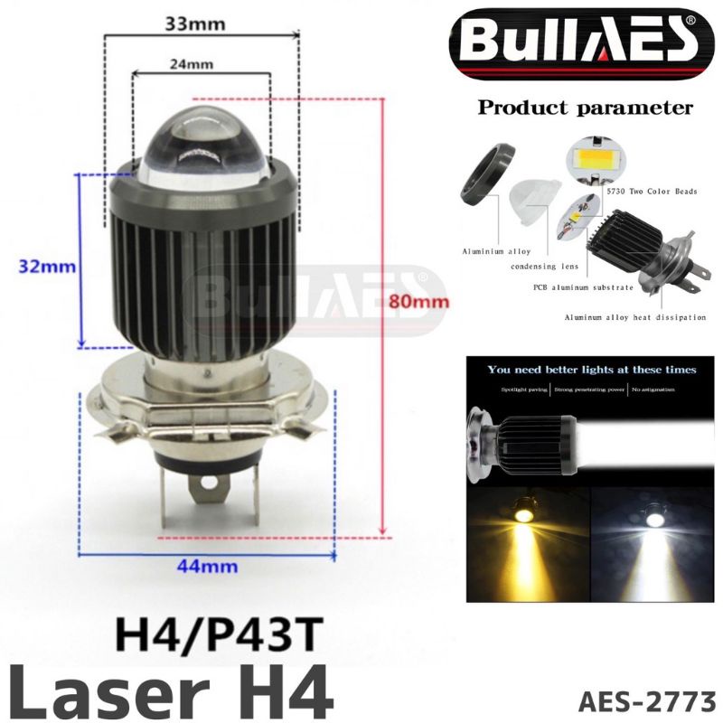 Bohlam Mobil Motor Led H4 Laser Hi/Loo 18 Watt I Bulb H4 Laser Led