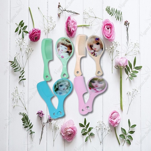 Sisir Cermin Gagang 1 Set Perlengkapan Wanita Murah Lucu unik-Vegasus Store (COD)