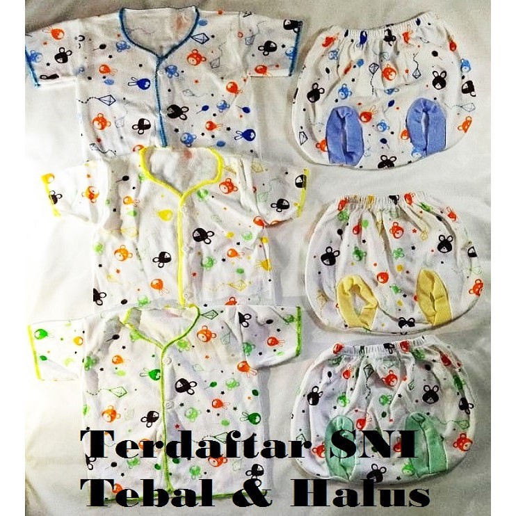 Satu Set Baju Celana Baby New Born Terdaftar SNI - Bahan TEBAL &amp; HALUS / Setelan Pakaian Bayi