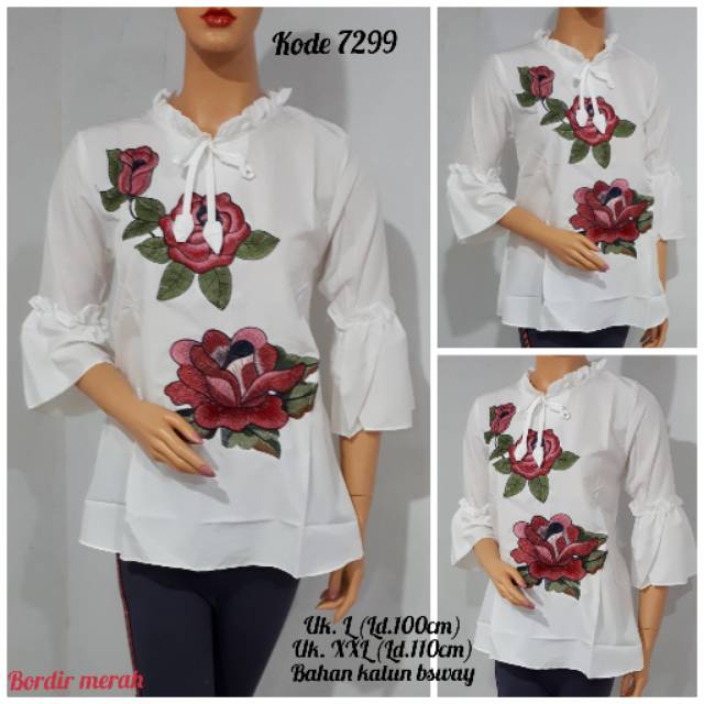 BLOUSE BORDIR WANITA ATASAN PUTIH