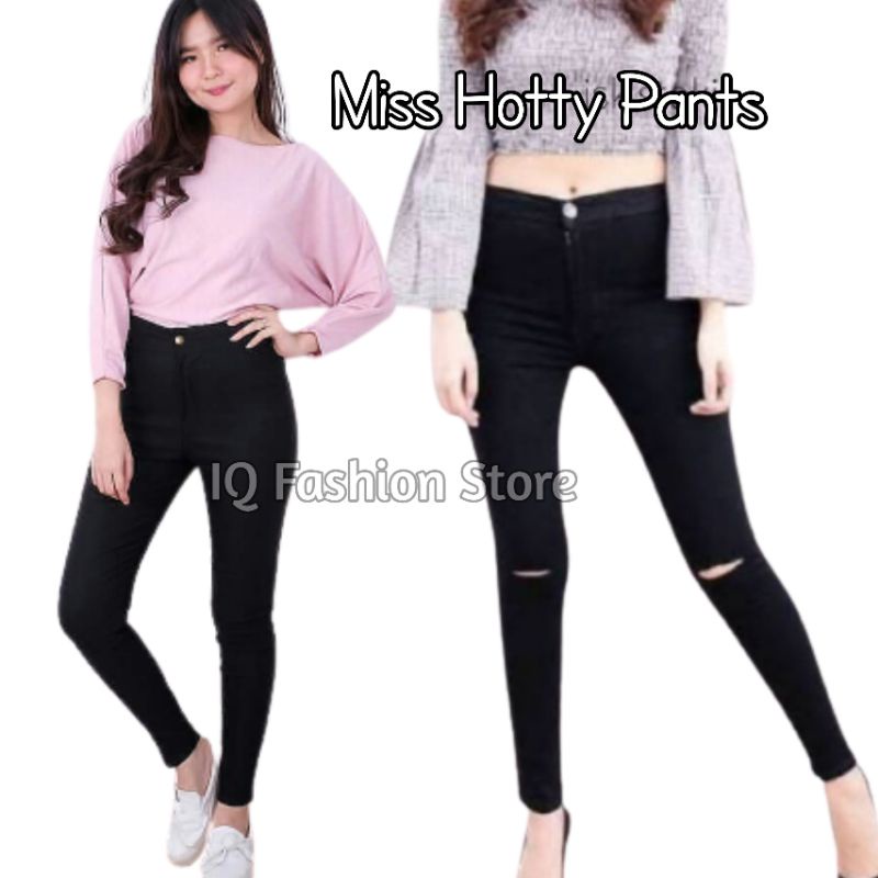 Miss Hotty High Waist Celana Jegging Cream Black | Celana Streth | Celana Impor