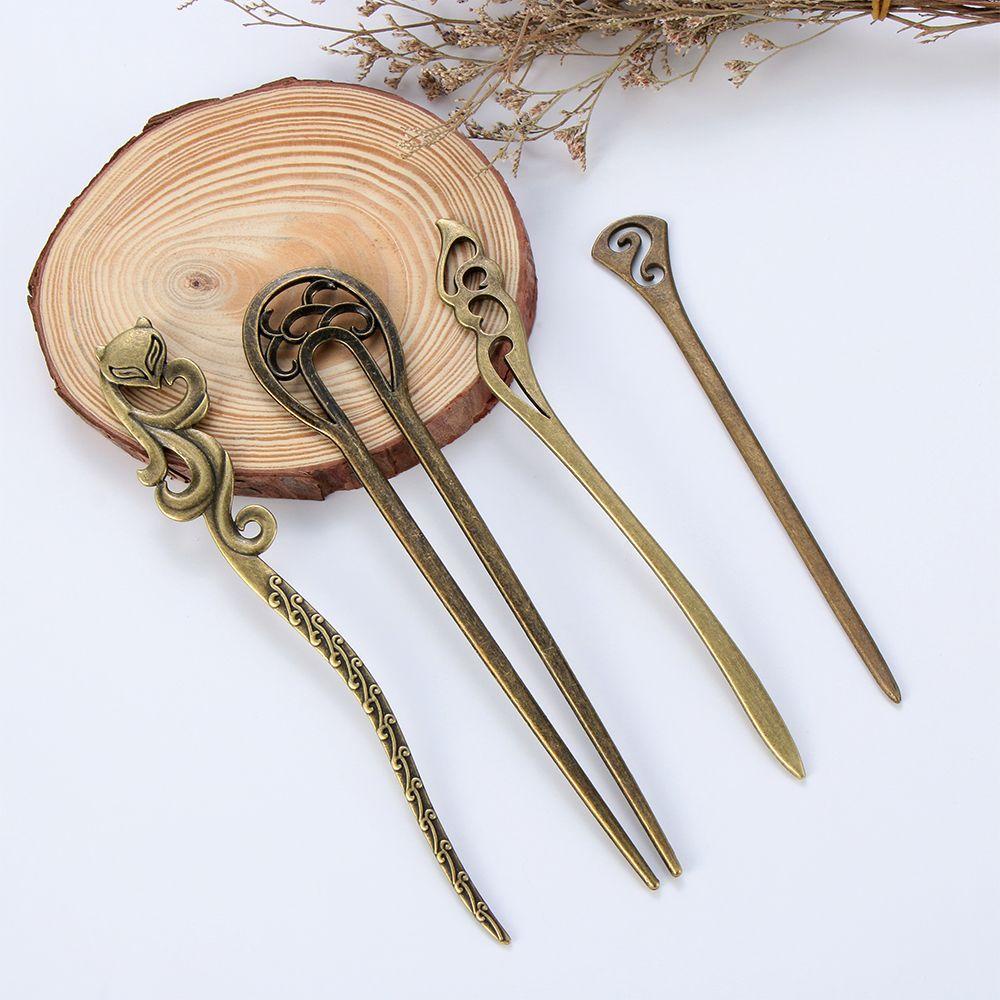 CHOOKYY Tongkat Rambut Vintage Perawatan Rambut Lengkung Aksesoris Rambut Styling Tools Vintage Logam Perunggu Jepit Rambut
