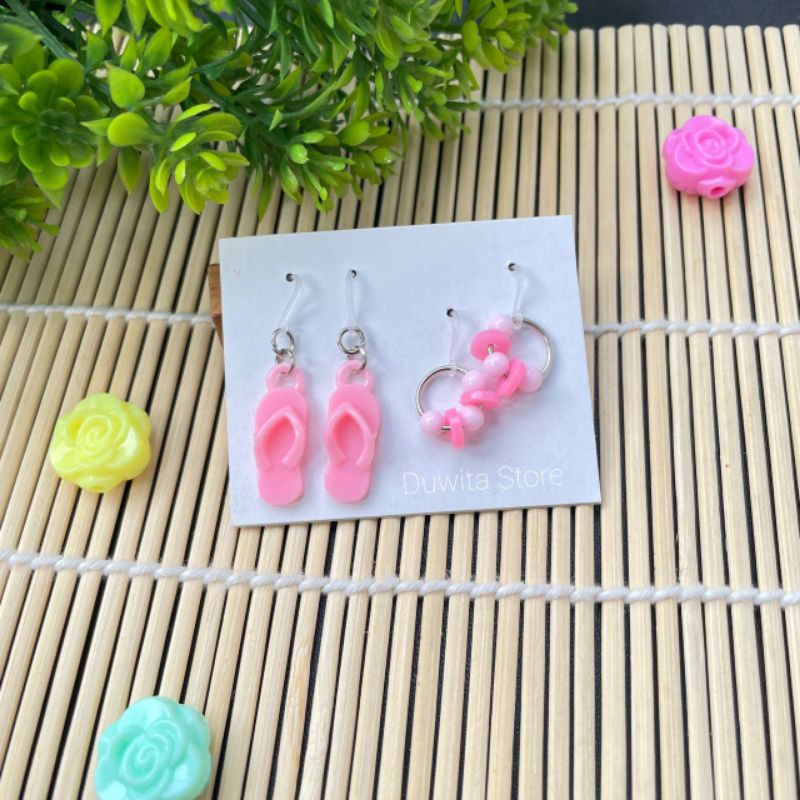 HANDMADE ANTING ANAK/DEWASA ANTING KAIT PLASTIK MOTIF SENDAL PASTEL(1SET)