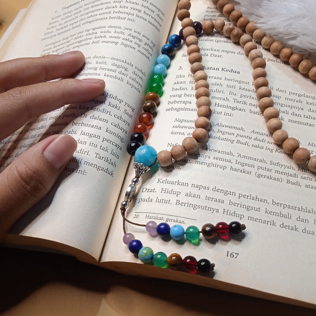 Tasbih 7 Chakra Original Premium Handmade Kayu Cendana Kombinasi Batu Alami