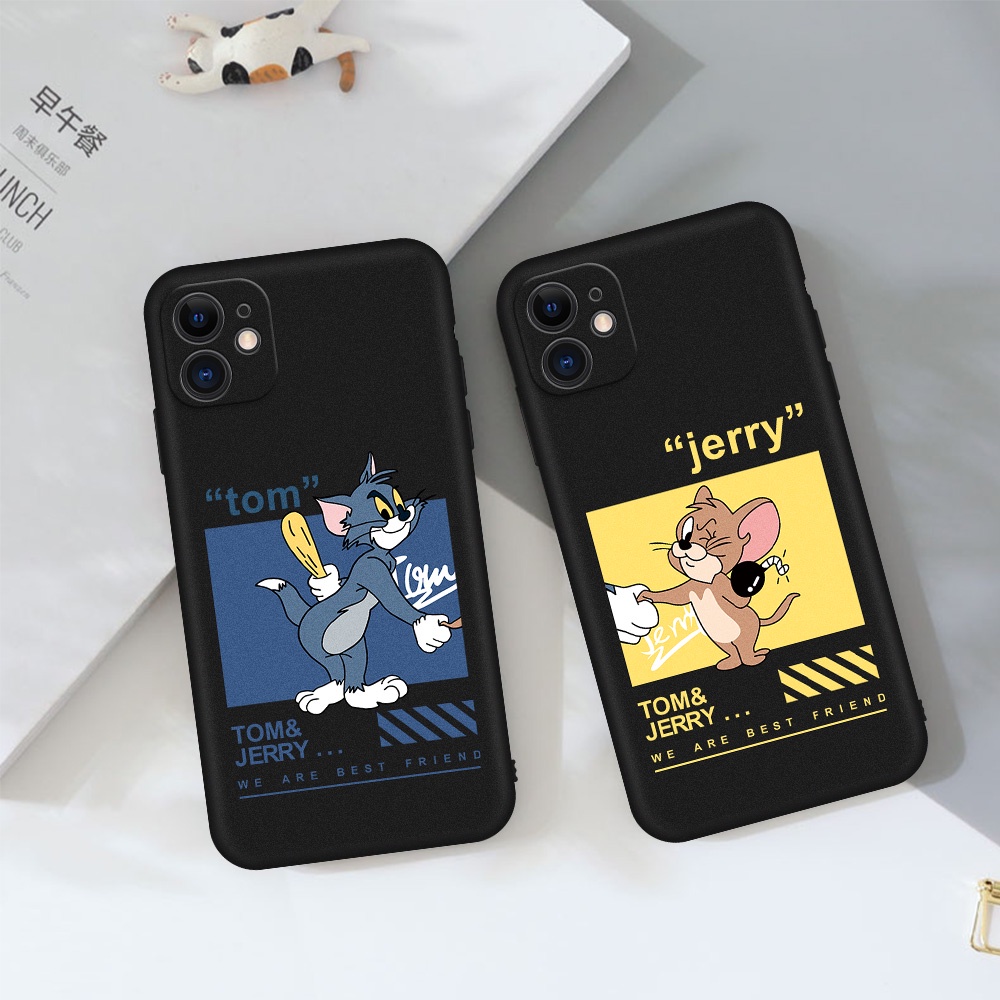 Cute Cat Mouse Couple Pattern Soft Cover For Samsung Galaxy S20 PLUS A10 A10S A10E A11 A12 A20 A30 A20S A21 A32 A31 A21S A40 A50 A50S A30S A51 A52 A52S S11 S11E S20FE A02 M02 A6S A02S A7 2017 2018A8S A9 2016 A9 2018 Black Matte TPU Case Shockproof Shell-4