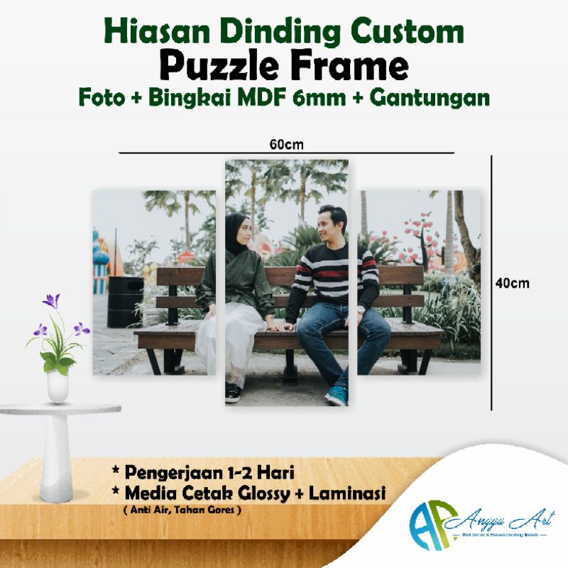 EXCLUSIVE Cetak Foto Media Papan MDF Ukuran 20R - 40x60cm Model Puzzle Frame