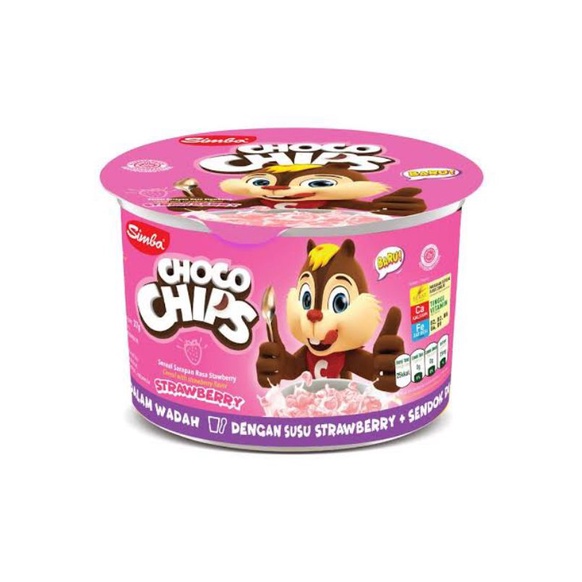 SIMBA CHOCO CHIPS SEREAL CUP RASA STRAWBERRY 37GR