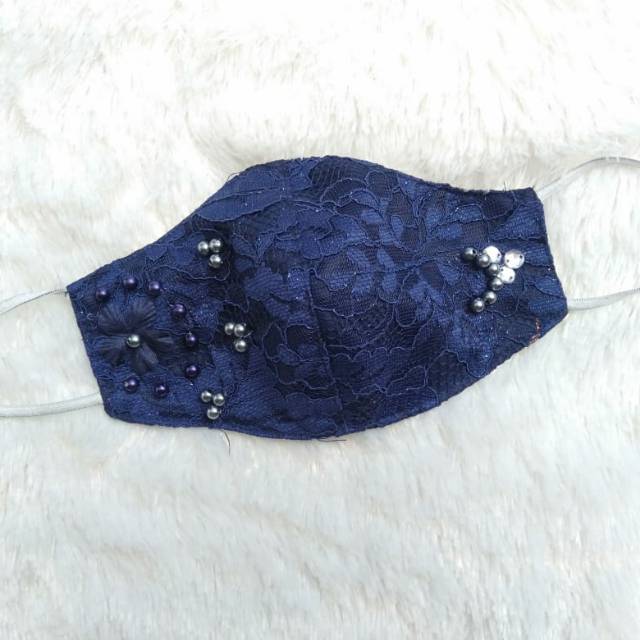 Masker kain 3 lapis brukat cantik payet  mutiara