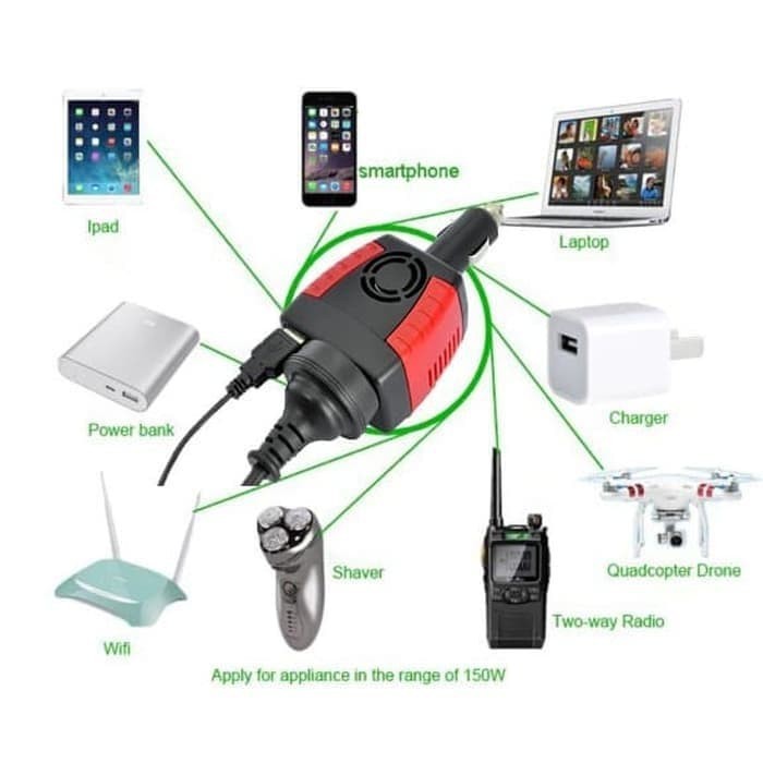 USB Power Car Charger Inverter gadget hp 150W 220V AC EU Plug JACK 5V