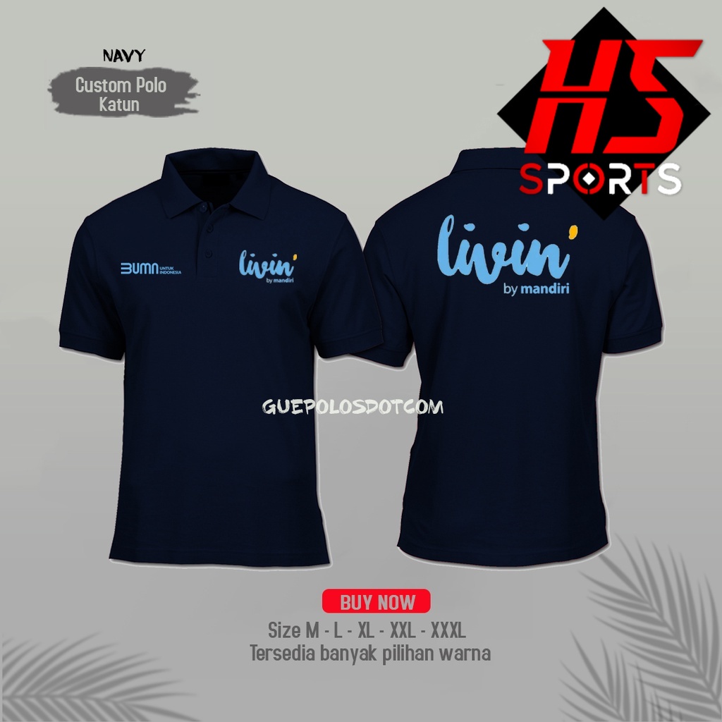 polo livin by mandiri - depan logo LIVIN BUMN belakang LIVIN MANDIRI - Poloshirt livin by mandiri - BAJU kerah livin mandiri terbaru - Baju polo Bank Mandiri