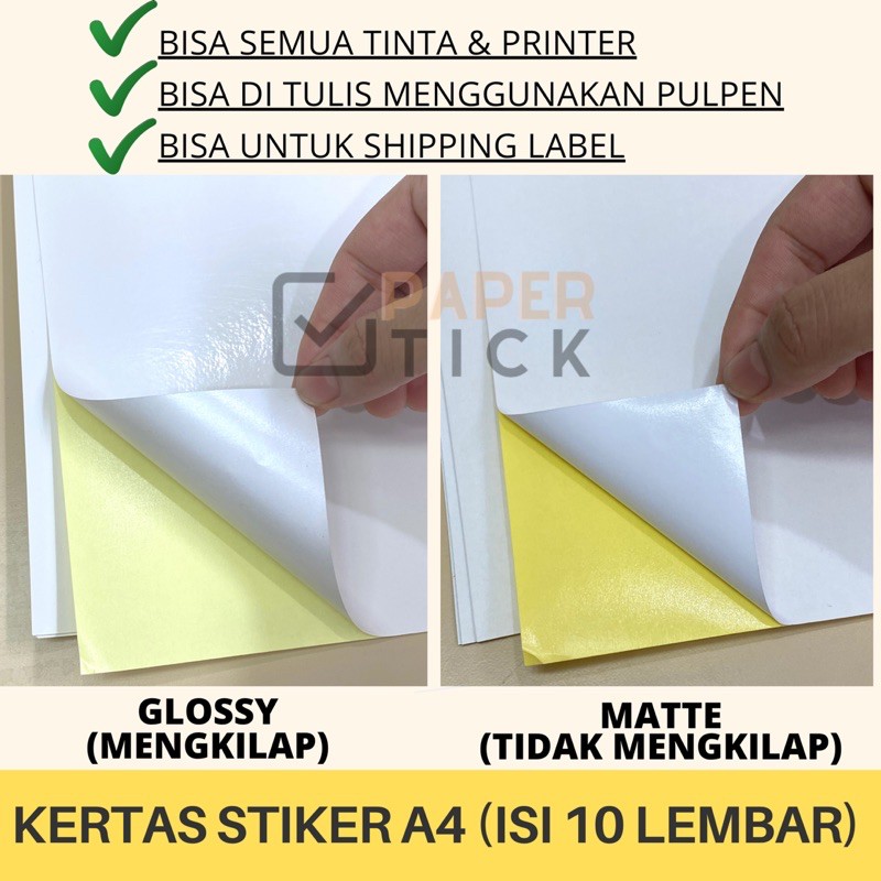 

Kertas Stiker isi 10 lembar Sticker A4 Glossy Mengkilap Matte Doff Kromo Mirror Bontax