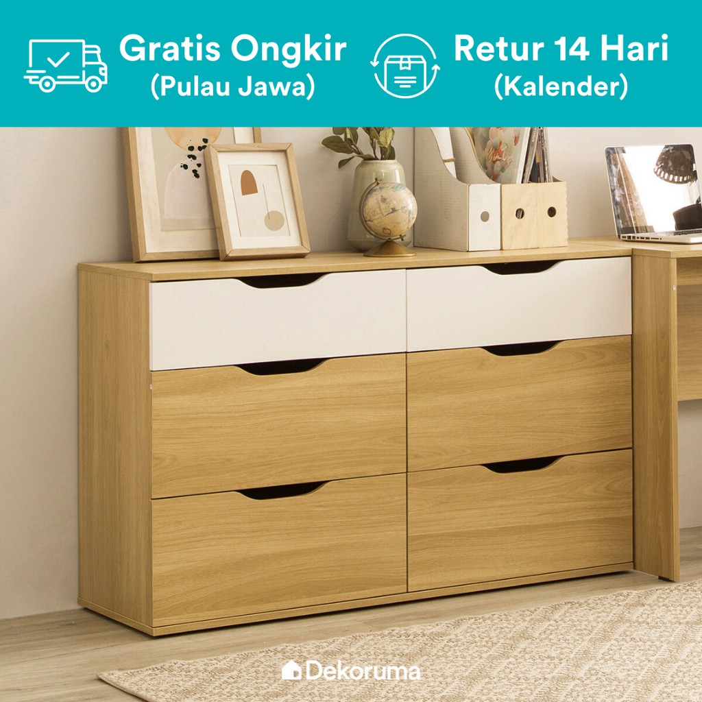 Dekoruma Sano Lemari Laci Susun 6 Laci Baju Lemari Kayu Minimalis Olahan (Chest of Drawer Cabinet)