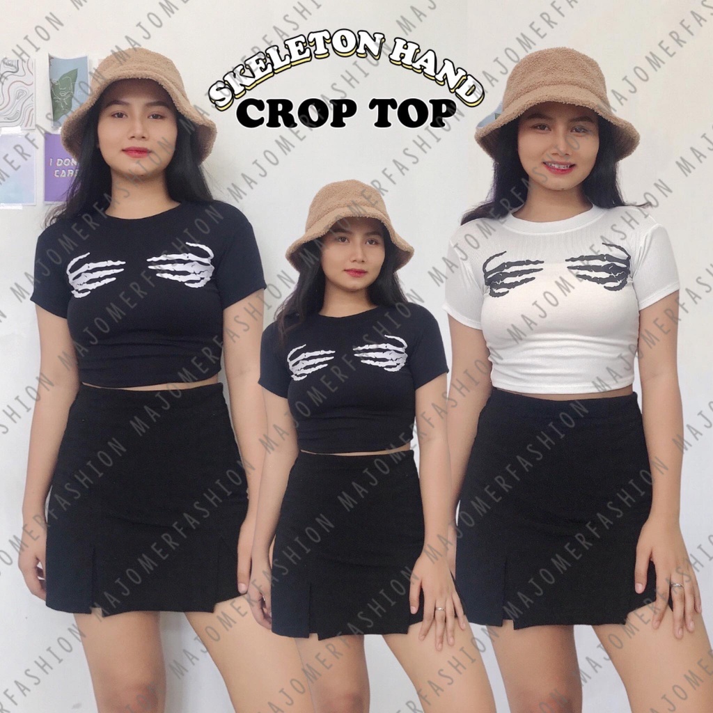 MAJOMER ® | SKELETON HAND CROP TOP - KAOS WANITA CROPTOP