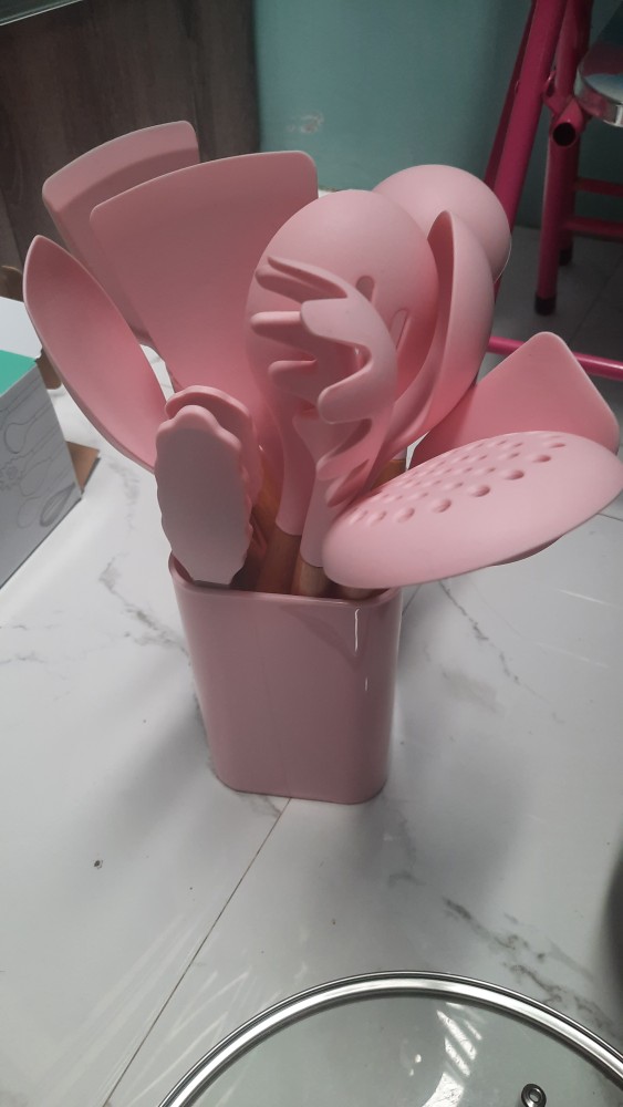 Welcook Sutil Utensils Silicone Peralatan Masak Set - Pink - 12 Pcs