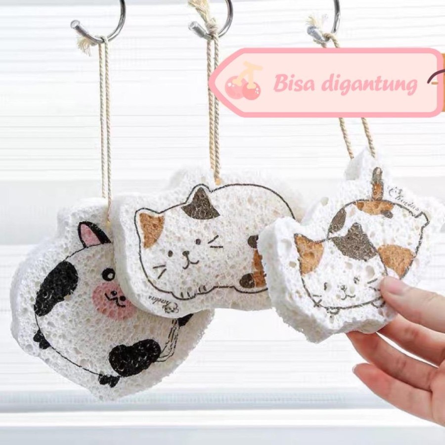 Spon  Busa Cuci Piring Pulp Wood Sponge Cute Magic Dish Wash Kitchen Sponge Spon Karakter Ajaib