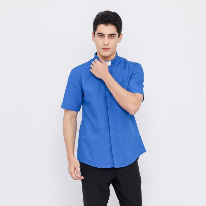 Pendeta - Kemeja Collar Biru Benhur Polos - Jos Miracle Bandung - Miracle - JMB