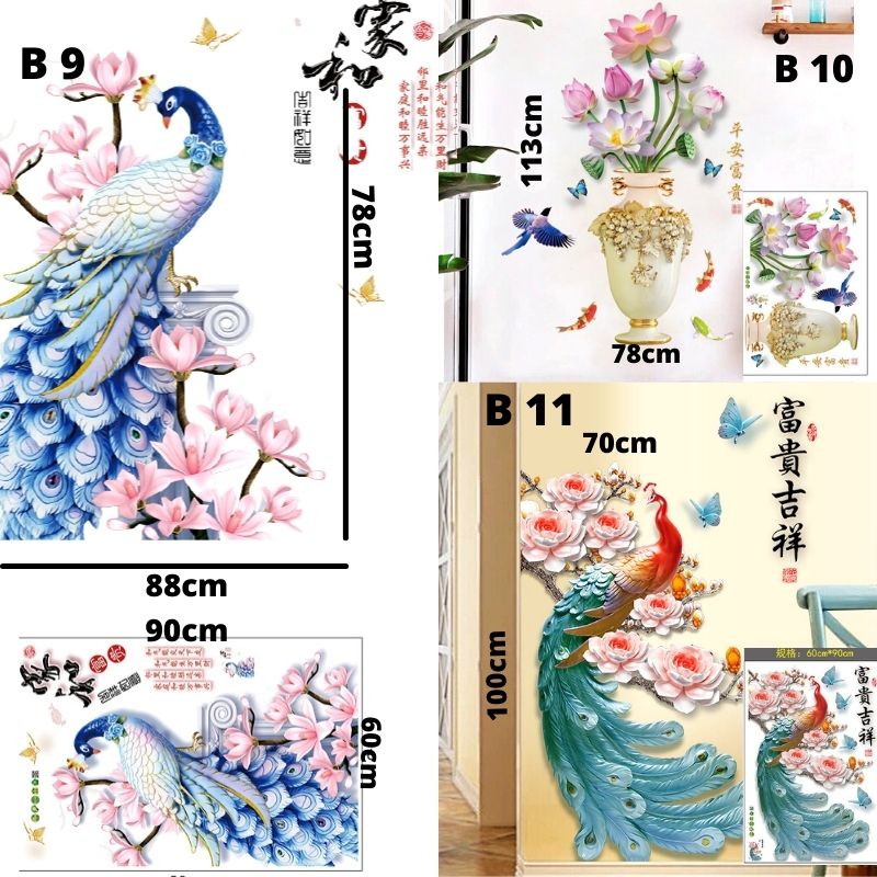 WALL STICKER STIKER SETIKER SETICKER WALLSTICKER WALLSTIKER DINDING TEMPELAN POT BUNGA SAKURA PINK PEONY RUMPUT TERATAI MERAK DEKORASI TEMBOK DECOR DEKOR RUMAH RUANG TAMU MAKAN KELUARGA WALSTICKER WALSTIKER CHINESE NEW YEAR WALLPAPER WALPAPER IMLEK