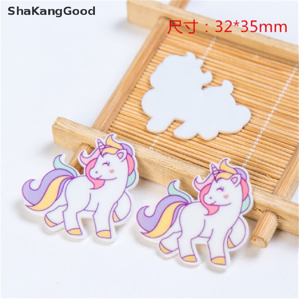 Skid 5pcs Cabochon Flat Back Bentuk Unicorn Bahan Resin Untuk Dekorasi Handphone DIY