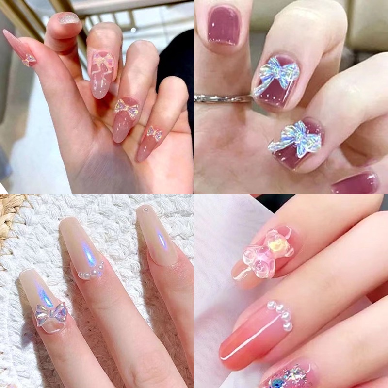 NAIL BOW RESIN 3D BEAR MIX SHAPE HIASAN PITA BERUANG CLEAR HIASAN KUKU NAIL ART TIMBUL READY TO USE HIASAN NAILART CLEAR BENING JELLY