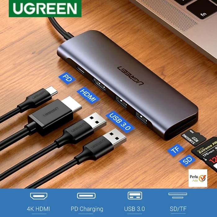 Ugreen 6 in 1 Hub Type-C To HDMI SD TF USB3.0 PD 100W