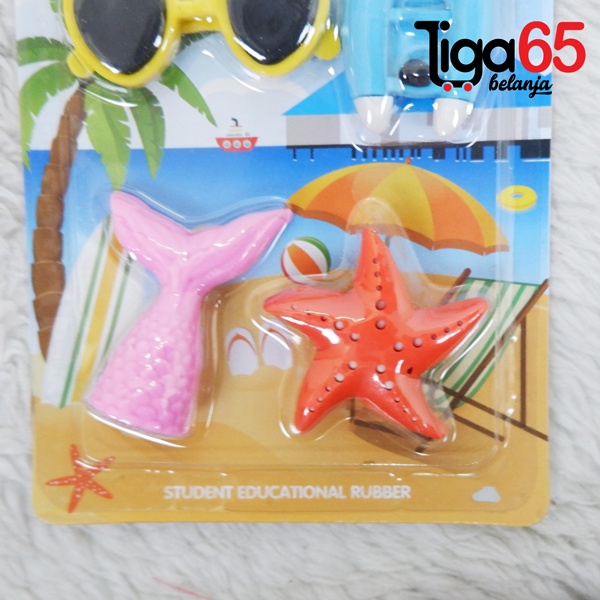 365 Cartoon Eraser #40894 Penghapus Set Beach Shape Penghapus Kartun Isi 4 pcs