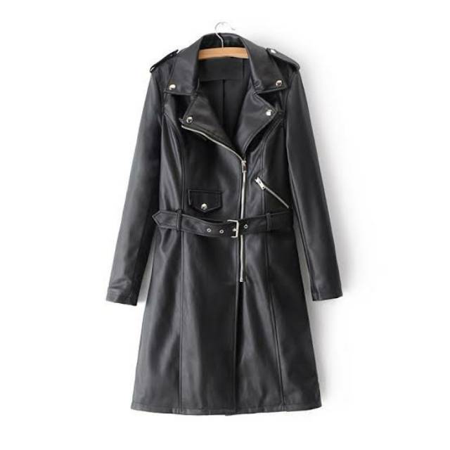 Leather Long Coat Jaket Kulit Wanita Custom Jumbo
