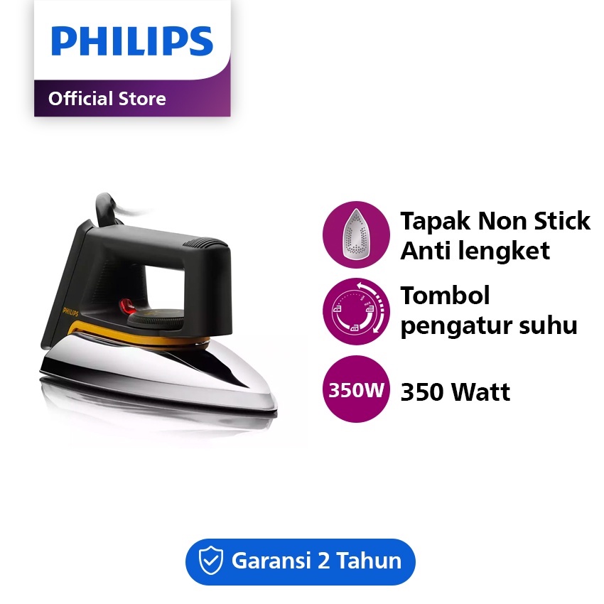 Philips Setrika Kering Classic HD1172/99 - Hitam Tapak Anti Lengket, setrika Philips, gosokan Philip