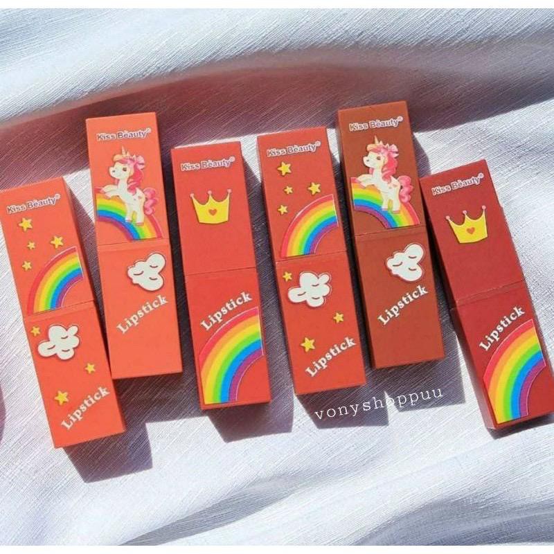 (CYBER) COD TERMURAH KISS BEAUTY  LIPSTICK PUTAR UNICORN 6warna