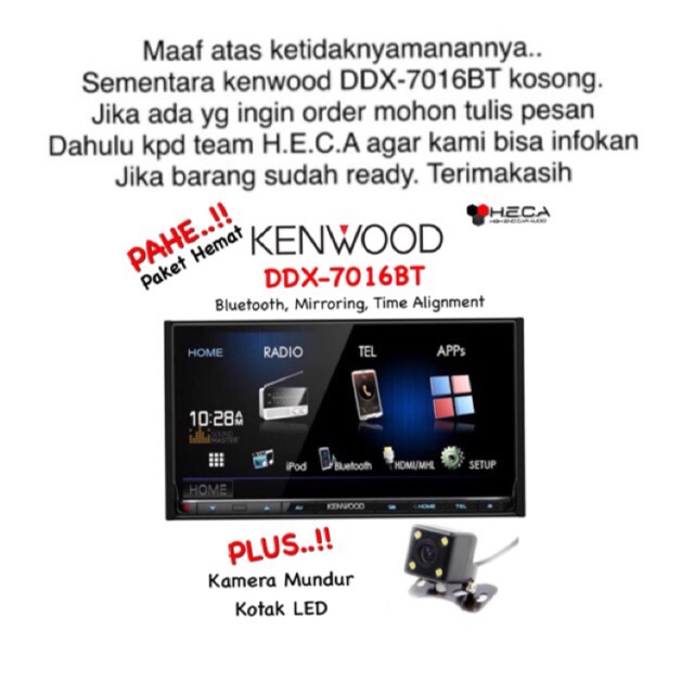 Paket Audio Mobil Kenwood DDX-7016BT Tape DDX7016BT Double Din DDX 7016 BT 7016BT + Kamera Mundur