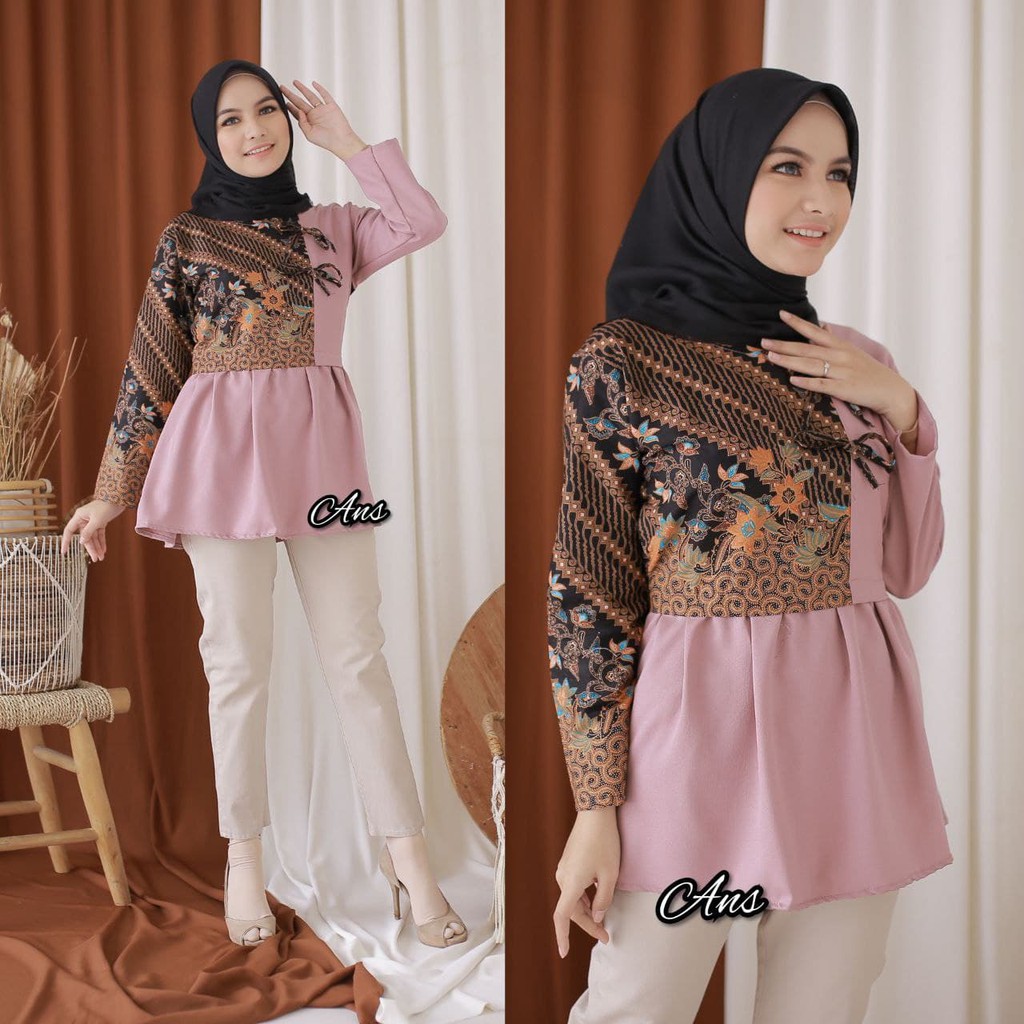 Blouse Batik Balon Motif Unik Cantik Premium Elegan Formal Baju Kerja Kantor Seragam Karyawan Mola11