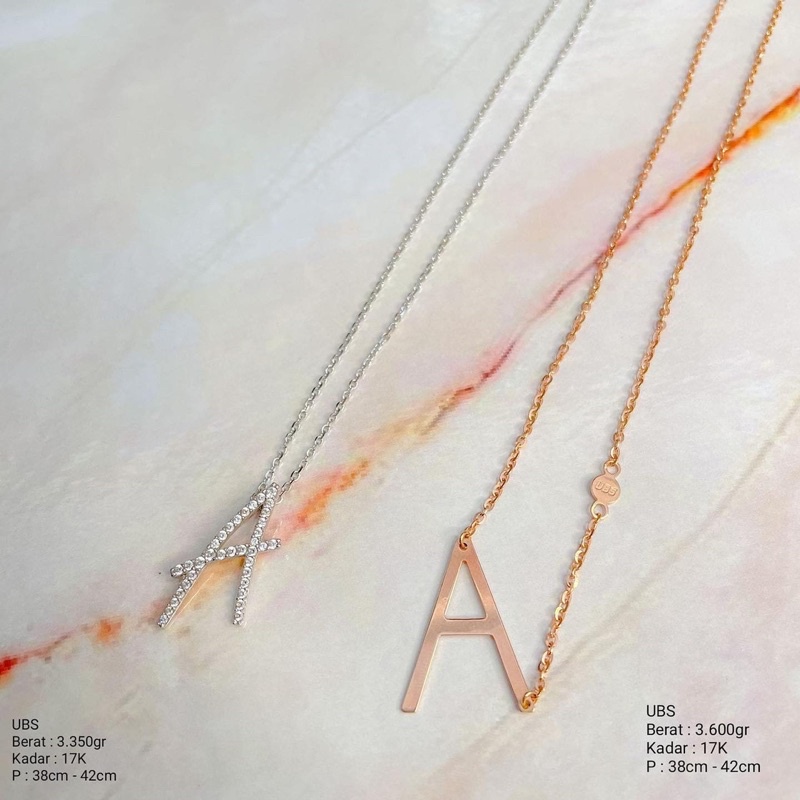 Perhiasan Kalung Emas Putih / Rose Gold Huruf Inisial UBS 17k / 750