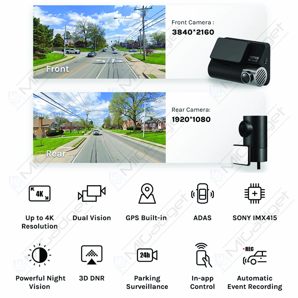 70Mai Dash Cam 4K A800S Dash Camera A800 S 4K GPS ADAS - Kamera Mobil