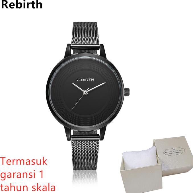 TERBARU REBIRTH JAM TANGAN WANITA DISC SIMPLE BISNIS WATERPROOF QUARTZ JAM - HITAM TERLARIS