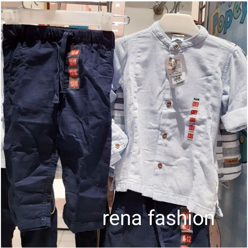 RF Popeye Baby dan kids setelan Koko atasan BIRU MUDA bawahan NAVY sz 6-14y