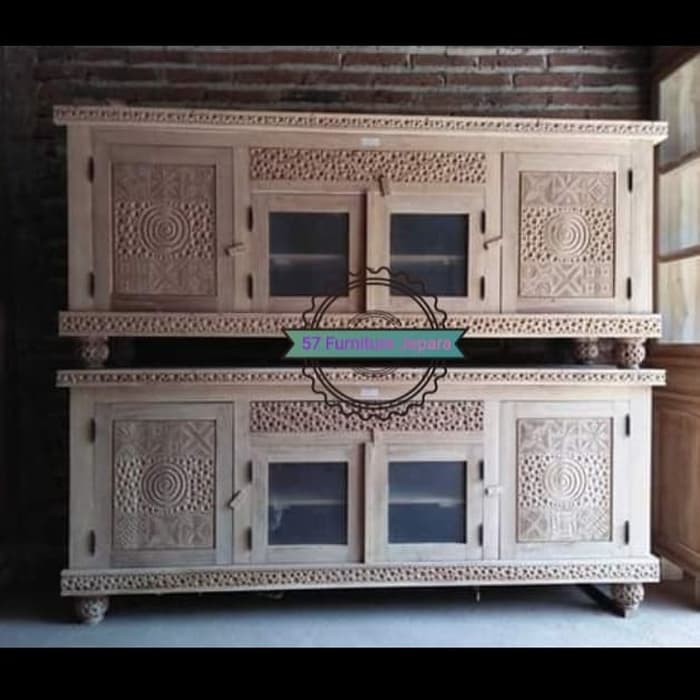 Bufet ukir panjang 200cm kayu jati mentahan lemari pendek ruang tamu