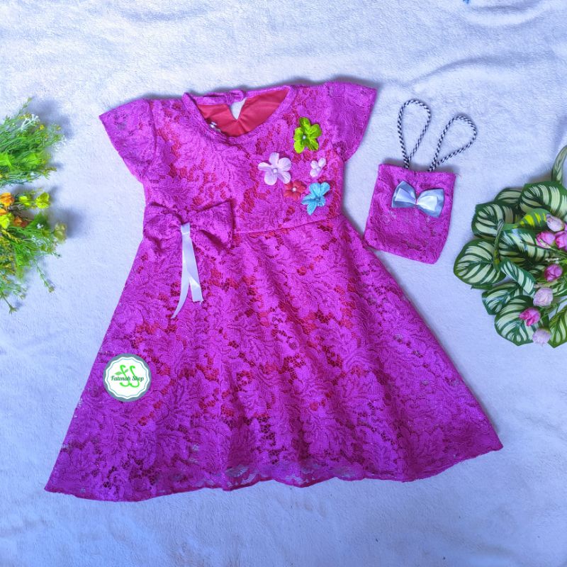 Dress brokat anak 2 3 tahun gaun anak brokat brukat lucu bonus brokatia tas by fatonah shop