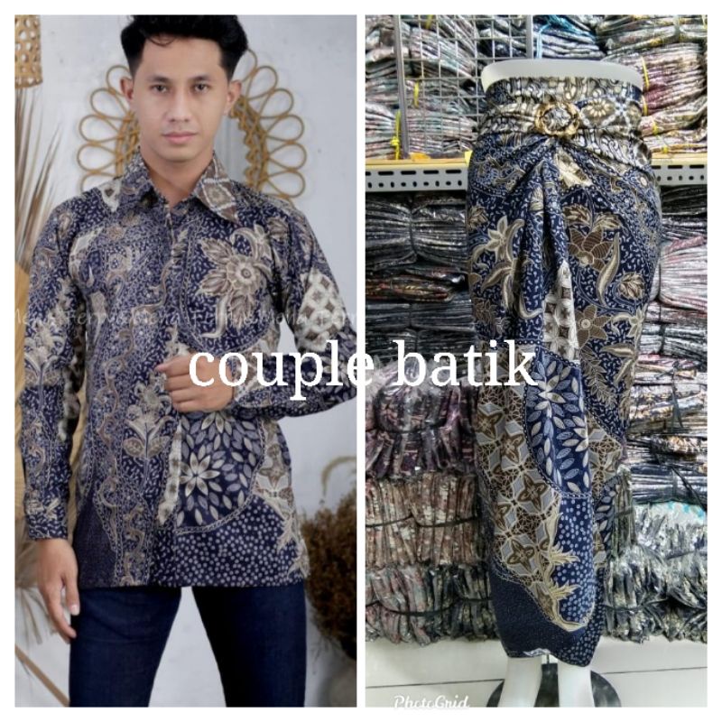 couple batik kemeja dan rok lilit//kain lilit batik//kemeja panjang semi sutra//batik couple