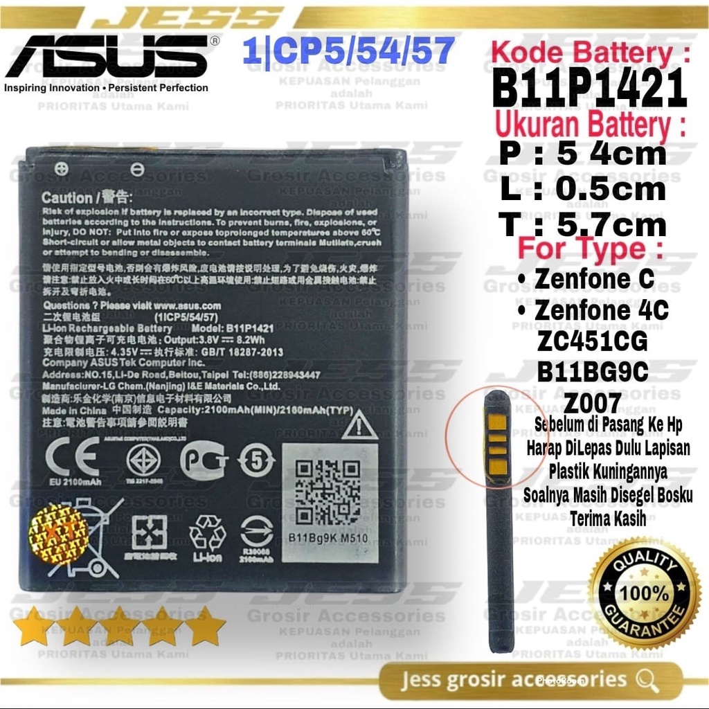 Baterai Battery Asus Zenfone C - Zenfone 4C - Z007 - ZC451CG  B11P1421 / B11BG9C Original