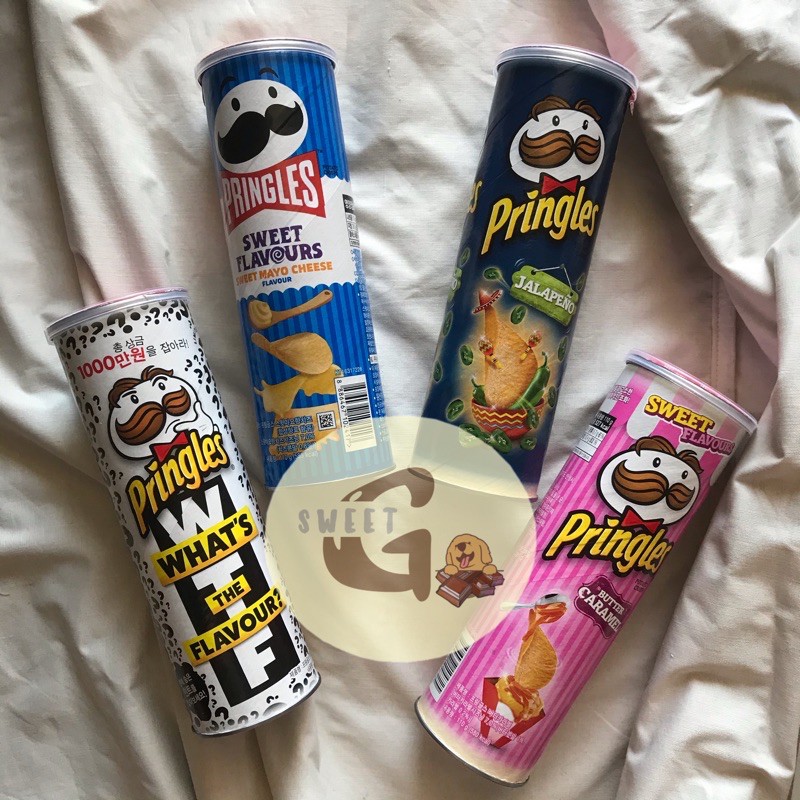 PRINGLES BUTTER CARAMEL,SWEET MAYO CHEESE,JALAPENO,WHAT’S THE FLAVOUR 110GR -PRINGLES KOREA