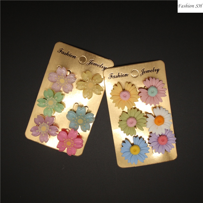 6pcs Bros Pin Bentuk Bunga Daisy Cherry Blossom Kombinasi Bahan Plastik M70068