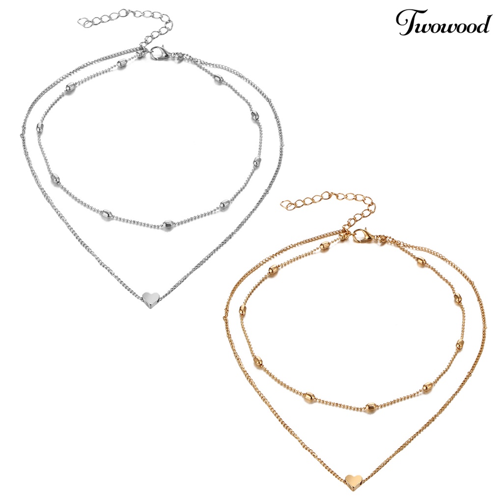 Kalung Choker Rantai Multilayer Aksen Manik-Manik Hati Untuk Wanita