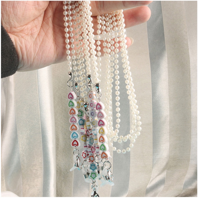 Glasses Chain Hanging Neck Mask Anti-lost Rope Dual-use Smiley Face Pearl Mask Lanyard 75cm