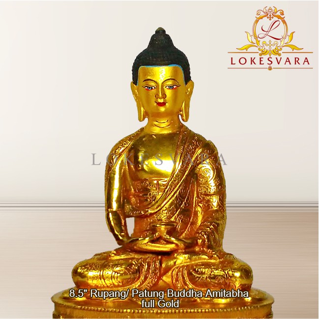 Patung Rupang Arca Logam Buddha Amitabha 8.5inch Full Gold