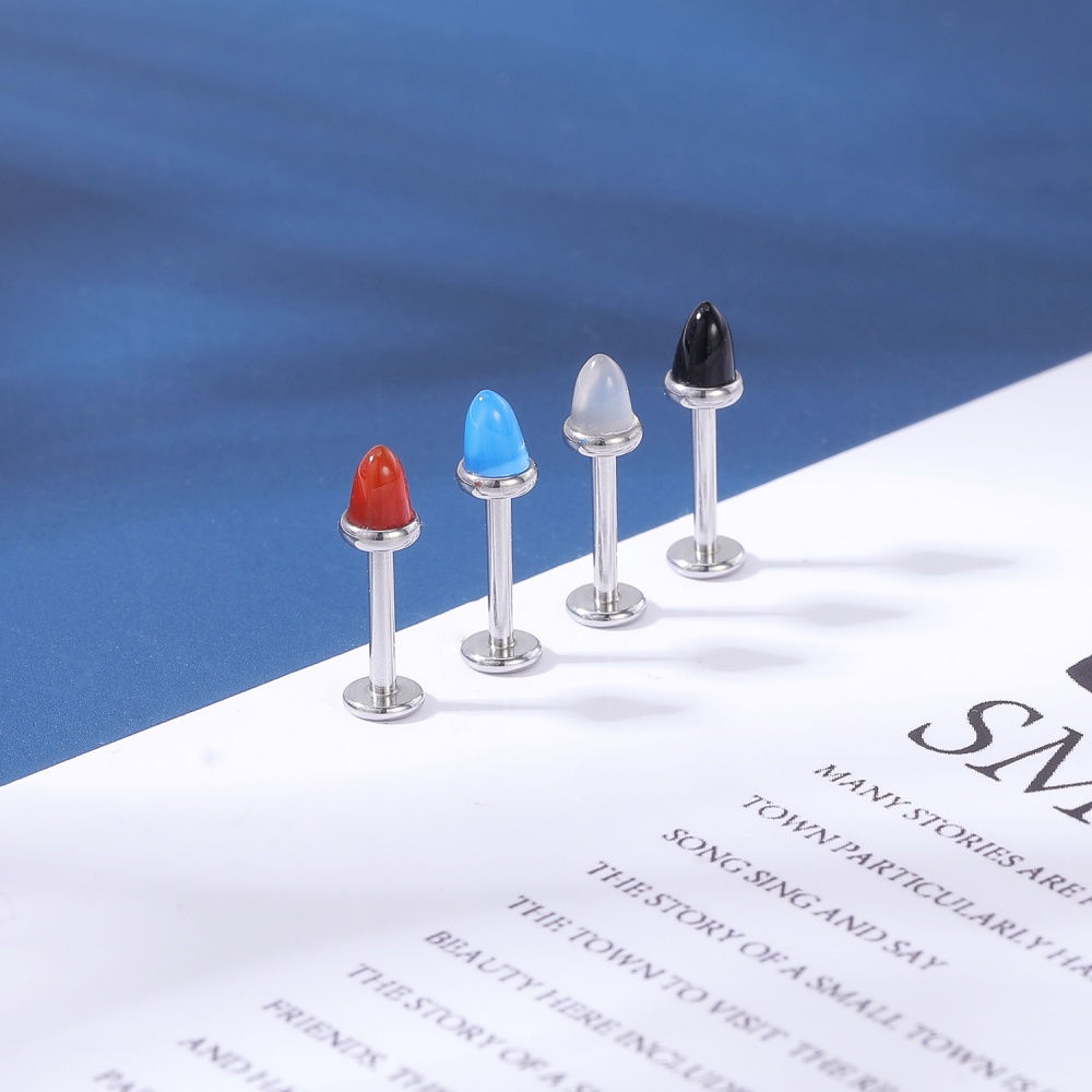 1pc Anting Tindik Hidung / Alis / Bibir Bahan Stainless Steel Hias Batu Agate 4 Warna Untuk Wanita