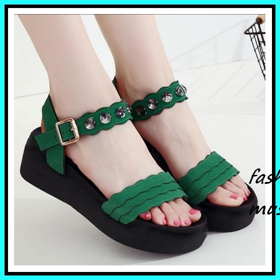 Wedges Sandal Wanita  Korea Terbaru Terbaik Pesta Kondangan Tj521 Sandal Hak Tahu Kaca Premi Sandal 