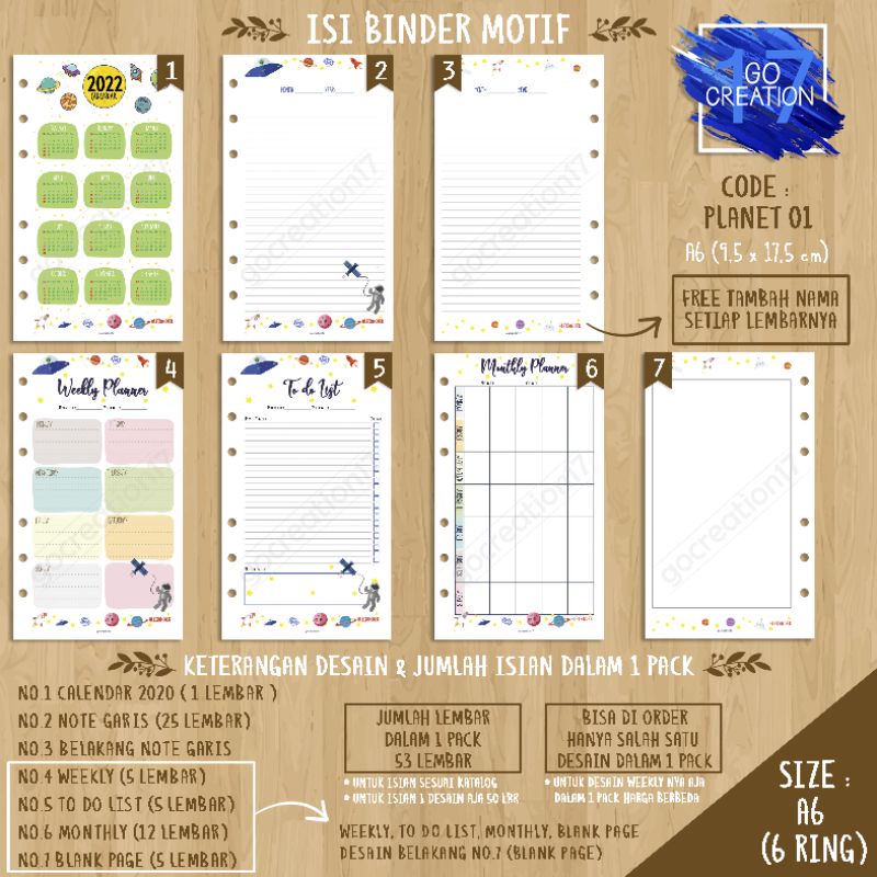 

Buku Planner isi Kertas Binder Motif Planet 01 Premium A6 ring 6