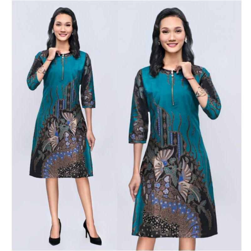 Dress Batik Wanita Jumbo XXL XXXL Atasan Tunik Big Size 4L - 5L Seragam Batik VVK