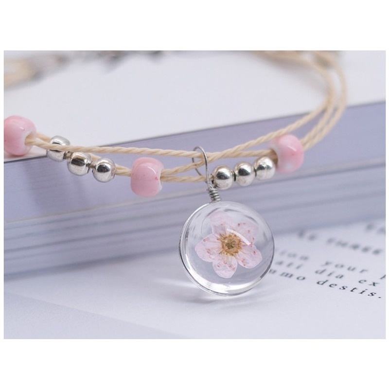 Gelang Wanita Tali Kepang yang Dapat Disesuaikan Bunga Sakura Liontin Gelang Dekorasi Fashion Pasangan Bracelets Hadiah Ulang Tahun Pacar-3