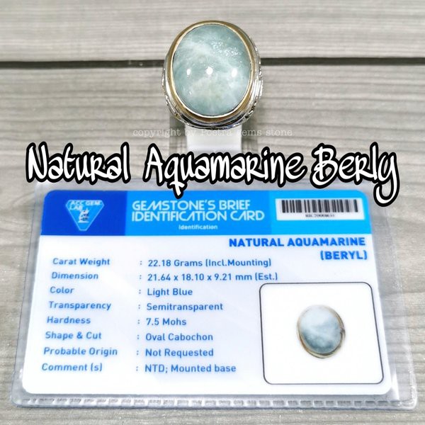 Cincin Batu Permata Natural Blue Aquamarine Berly Ist 25